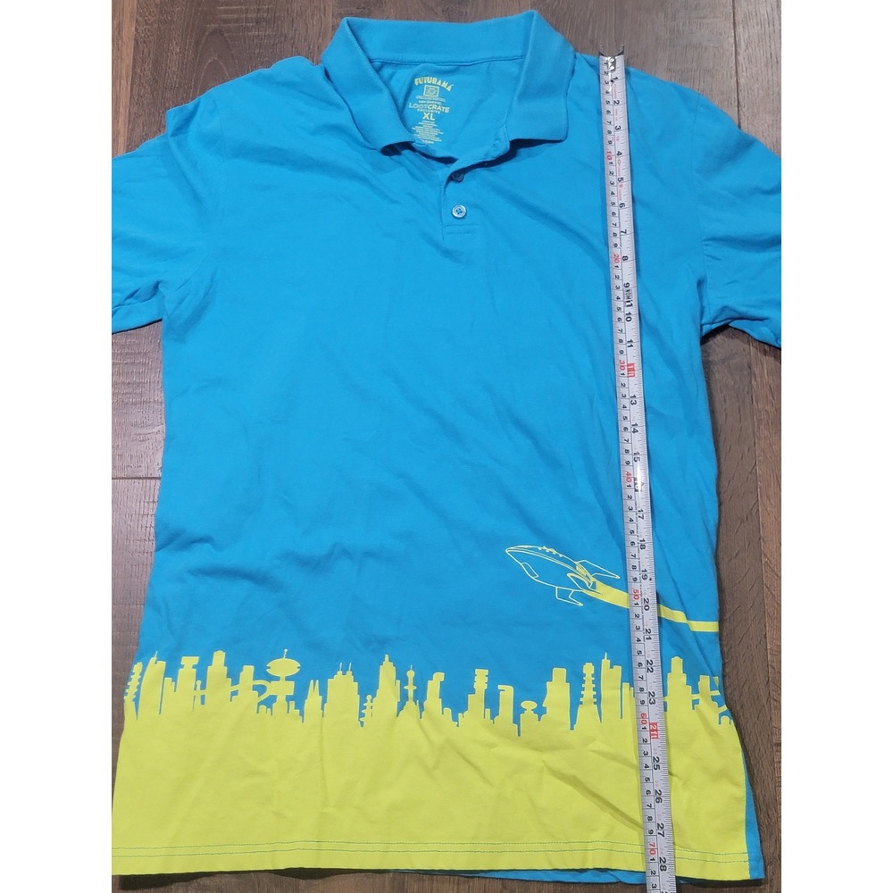 Futurama Loot Crate Exclusive Planet Express Polo Shirt Blue Yellow XL Mens